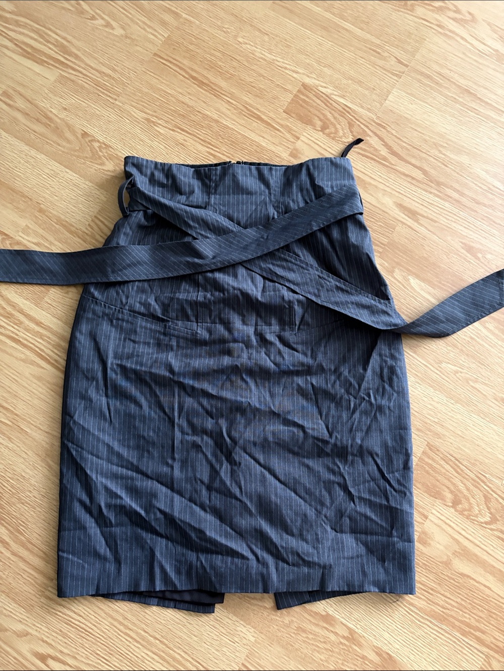 Club Monaco Charcoal Pinstripe Wrap Pencil Skirt